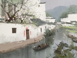 石建都《春在婺源》小幅油画写生作品