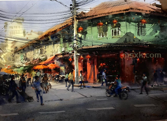 缅甸水彩画家Myint Naing作品选 